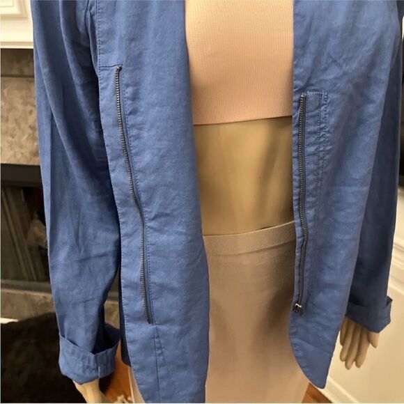 Eileen Fisher NWT Stand Collar Zip Front Organic Linen Blend Jacket Blue Large - Picture 9 of 16